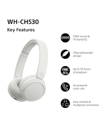 Sony WH-CH530 Wireless On-Ear Headphones - White