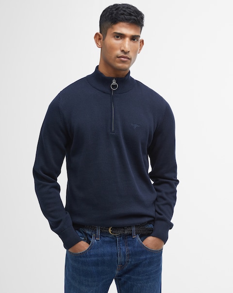 Barbour Cotton 1/2 Zip Knitted Jumper - Navy