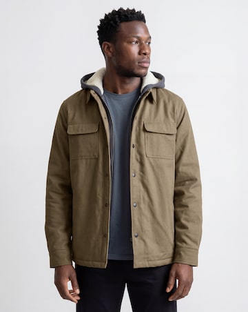 Hooded Borg Lined Twill Overshirt