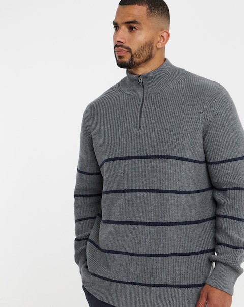 Fisherman Stripe 1/4 Zip Knitted Jumper