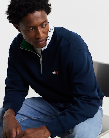 Tommy Jeans Branded Collar 1/4 Zip Sweatshirt - Navy