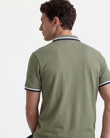 Tipped Pique Polo Long- Khaki