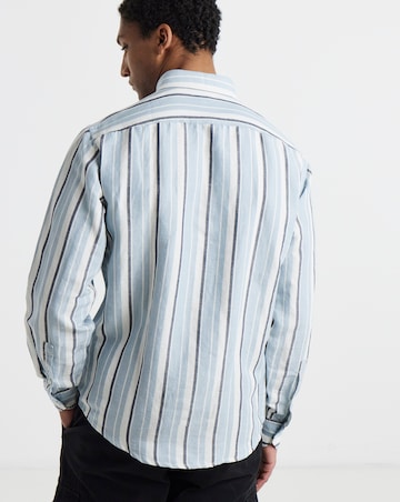 BOSS Long Sleeve Linen Mix Stripe Shirt - Light Blue