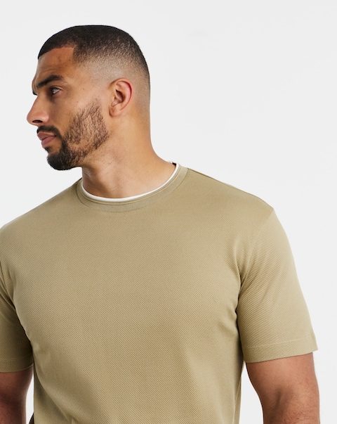 BOSS Short Sleeve Tipped Neck T-Shirt - Beige