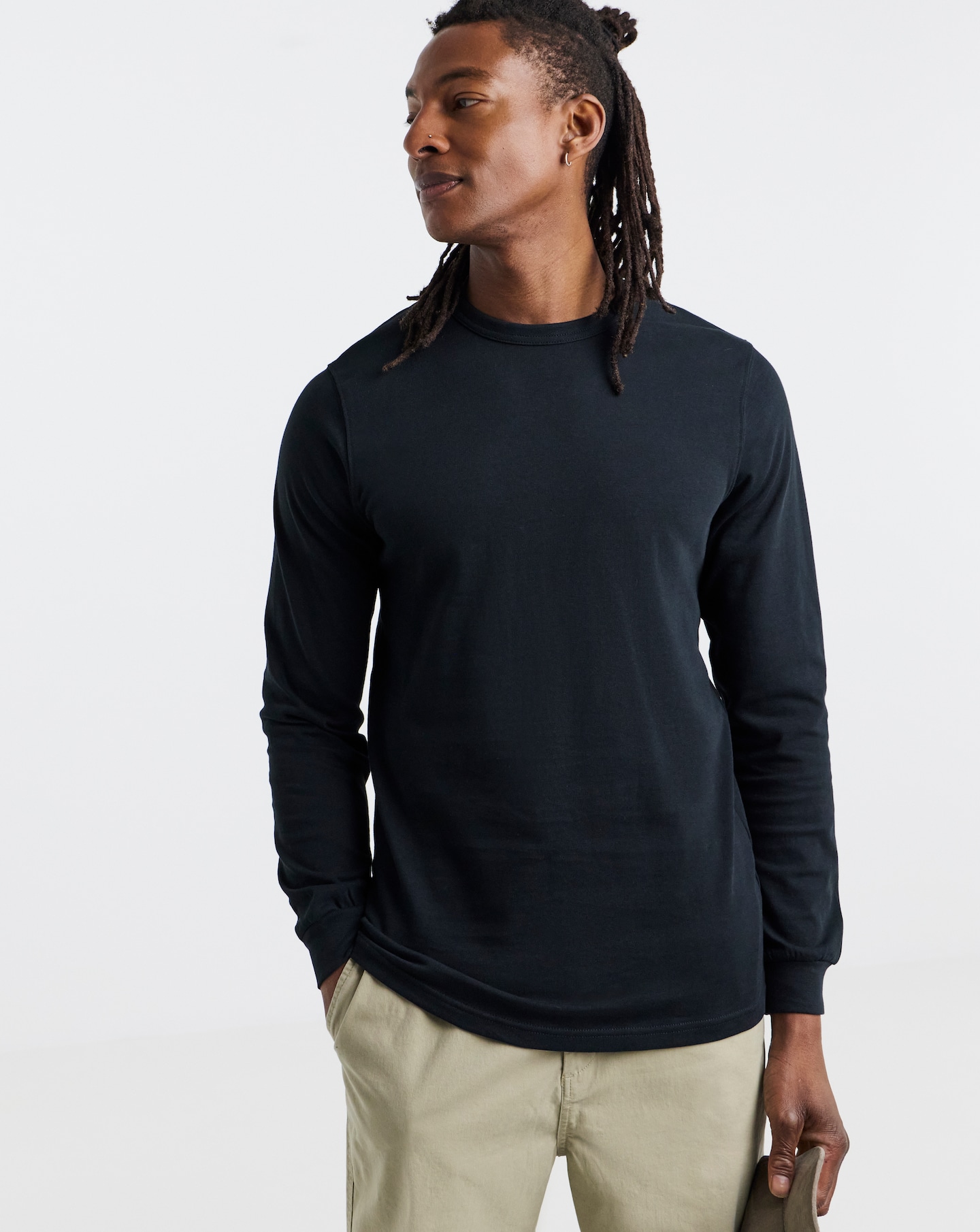 Heavyweight Long Sleeve T-Shirt Long Length- Black | Jacamo