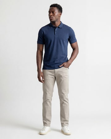 Pure Cotton Navy Pique Polo Extra Long Length- Navy