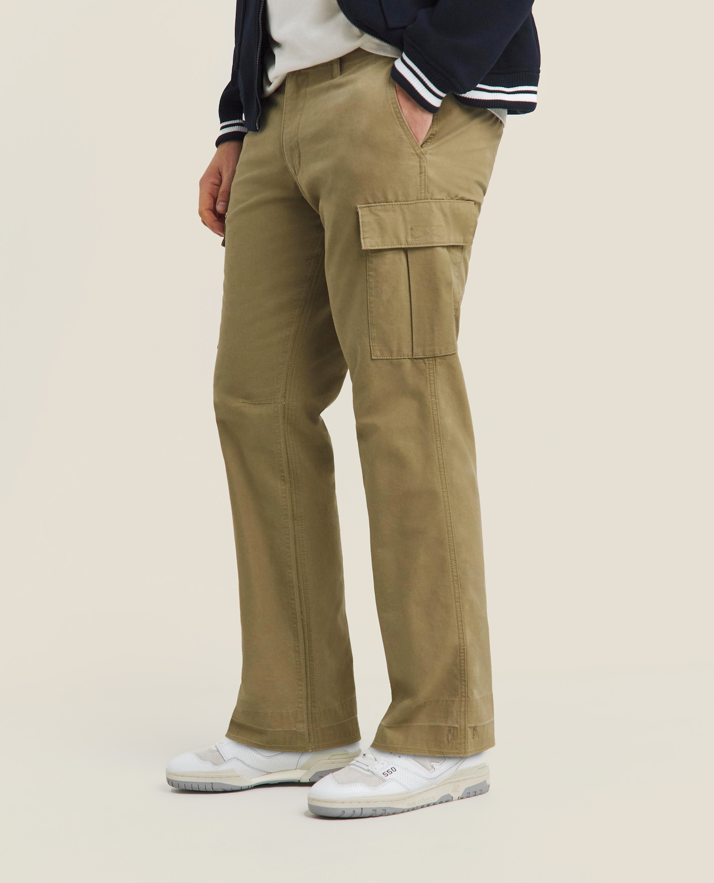 Model wears Jack & Jones Kane Barkley Cargo Trouser - Natural