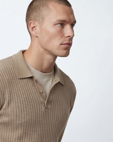Textured Long Sleeve Knitted Polo