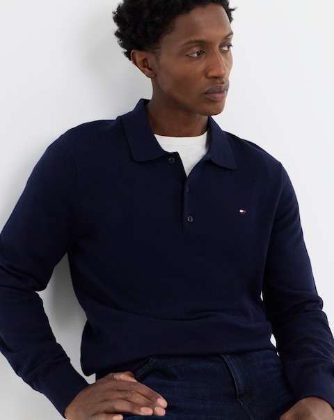 Tommy Hilfiger Cotton Cashmere Long Sleeve Polo - Navy