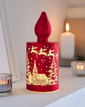 Regal Tidings Glass LED Light Up Candle - Santa Scene
