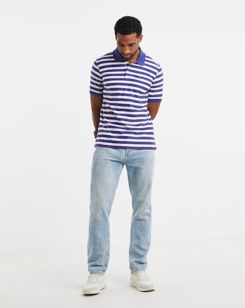 Tommy Jeans Short Sleeve Stripe Jersey Polo - Blue