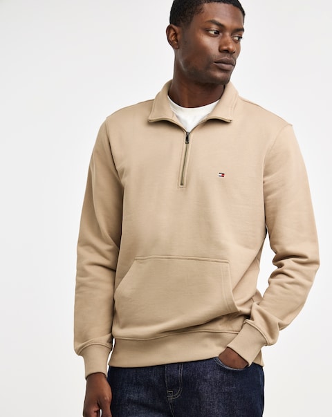 Tommy Hilfiger Essential Terry 1/4 Zip Sweat - Beige