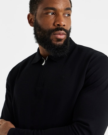 Jack & Jones Premium Ethan Long Sleeve Zip Polo - Black