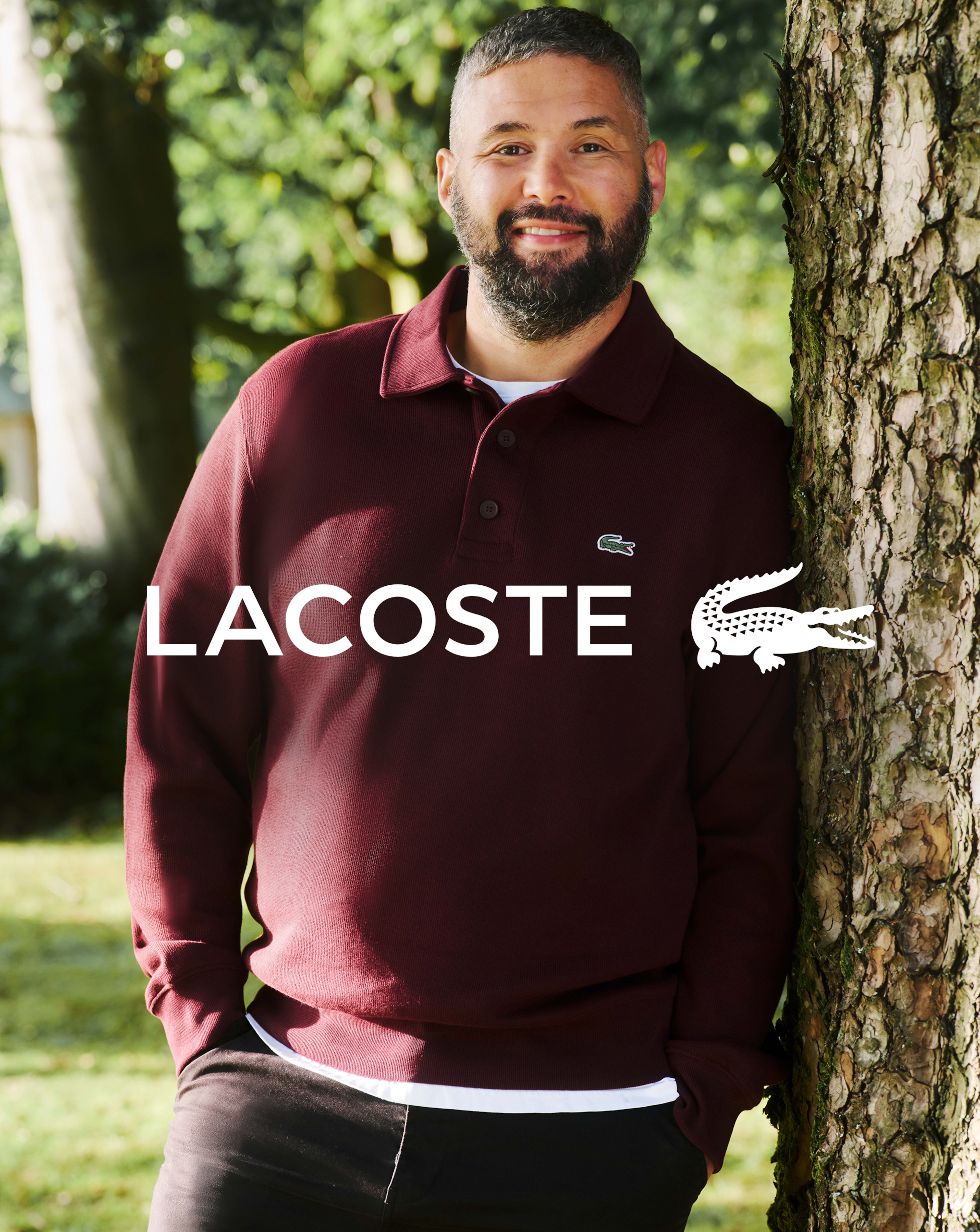 Tony Bellew wears Lacoste Polo Collar Sweat - Burgundy