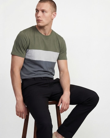Colour Block Crew Neck T-Shirt Long - Khaki