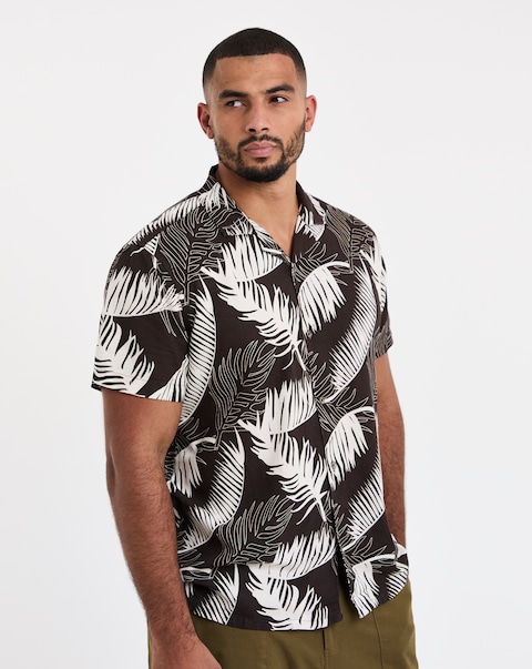 Leaf Print Revere Collar Shirt