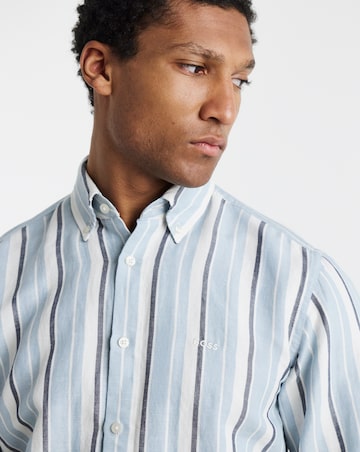 BOSS Long Sleeve Linen Mix Stripe Shirt - Light Blue