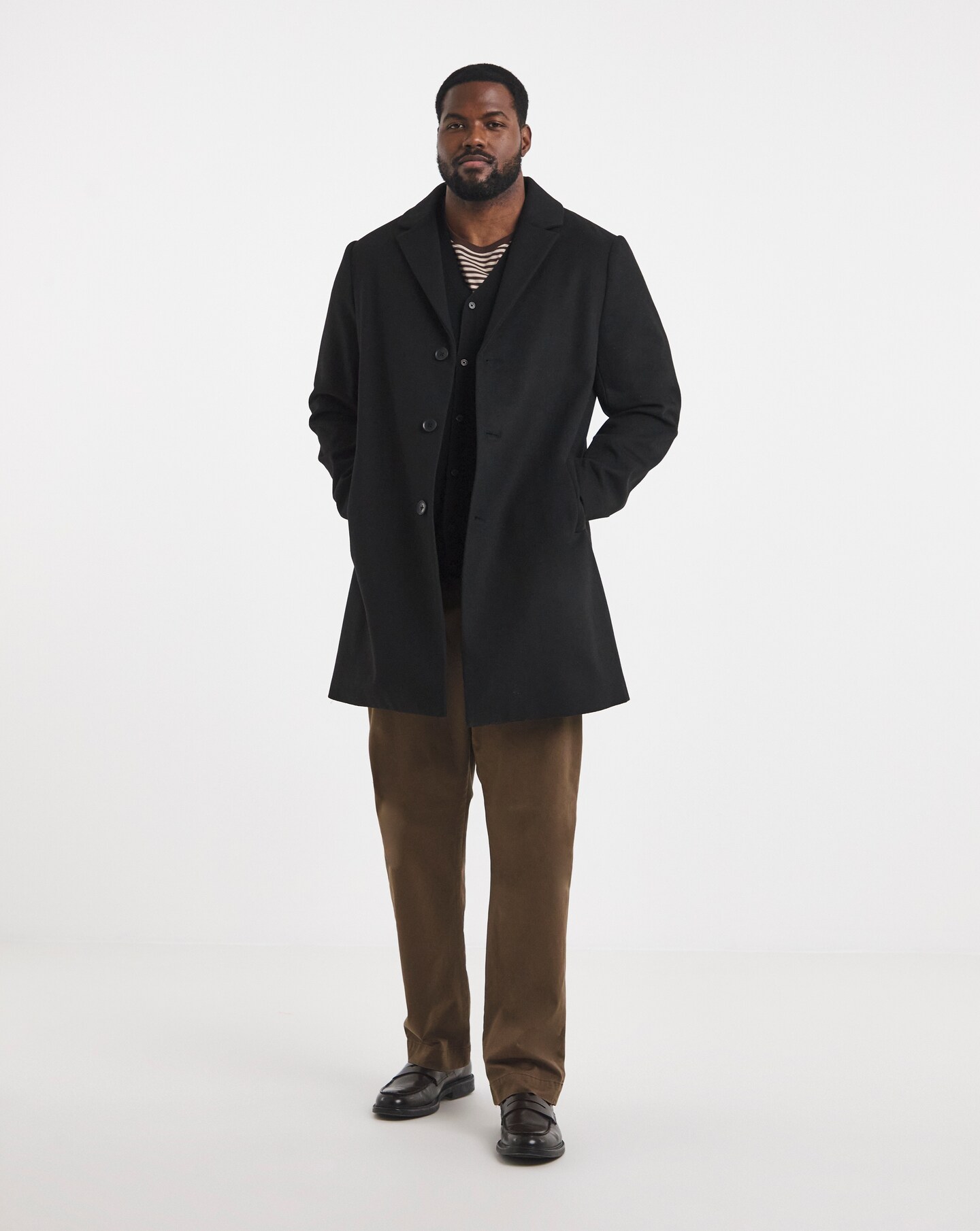 Black Wool Blend Mid Length Overcoat | Jacamo