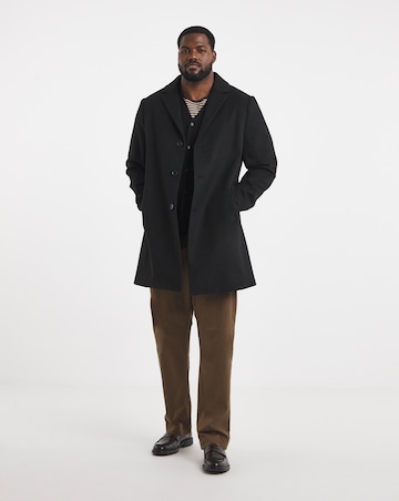 Black Wool Blend Mid Length Overcoat
