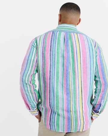 Polo Ralph Lauren Long Sleeve Stripe Linen Shirt - Green/ Pink