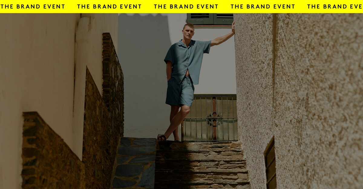 The Brand Event. Up to 60% Ooff Summer Essentials. Model wears Jack & Jones Global Waffle Resort Shirt and Short Set – Blue