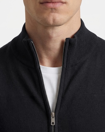 Black Zip Through Funnel Neck Knit Cardigan