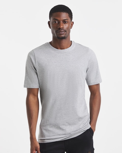 Pure Cotton Crew Neck T-Shirt Extra Long - Grey Marl