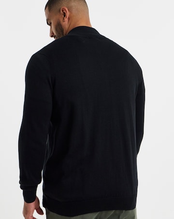 Black Zip Through Funnel Neck Knit Cardigan