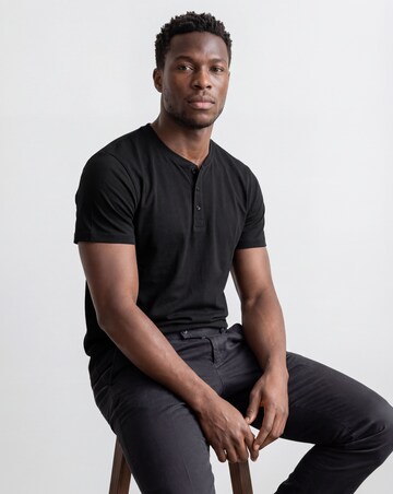 Pure Cotton Grandad T-Shirt- Black