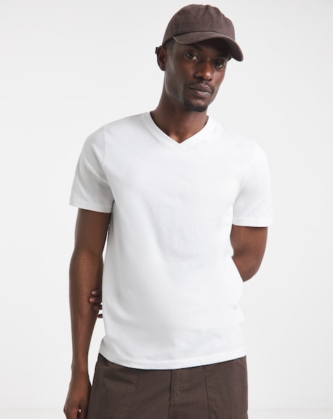 Pure Cotton V-Neck T-Shirt- White