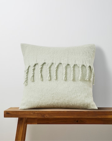 Faux Mohair Fringed Cushion - Seafoam