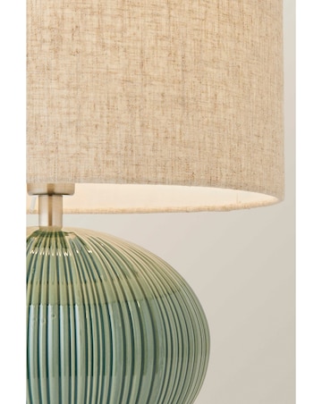 ValueLights Rebecca Ribbed Ceramic Table Lamp with Linen Shade