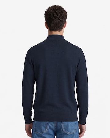 Dark Navy Cotton 1/4 Zip Funnel Knit Top