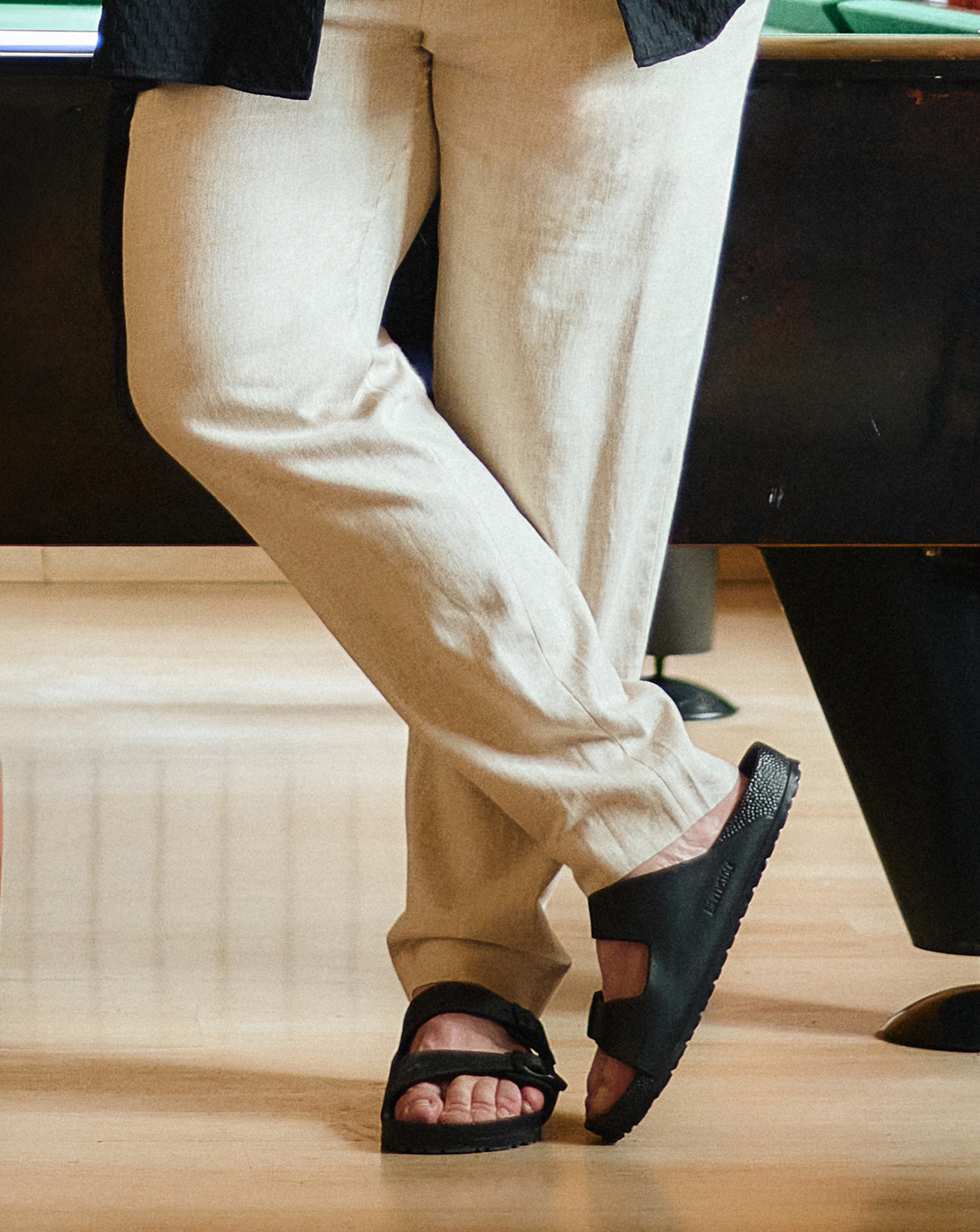 Joe Marler wears Birkenstock Classic Smooth Leather Arizona Sandals - Black