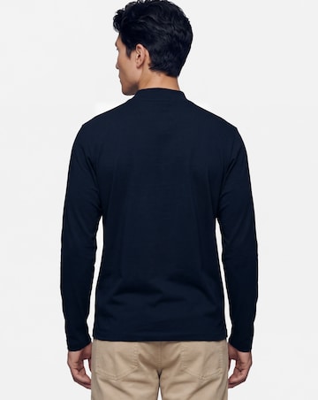 Folio Mercerised Supima Zip Long Sleeve Polo-Navy