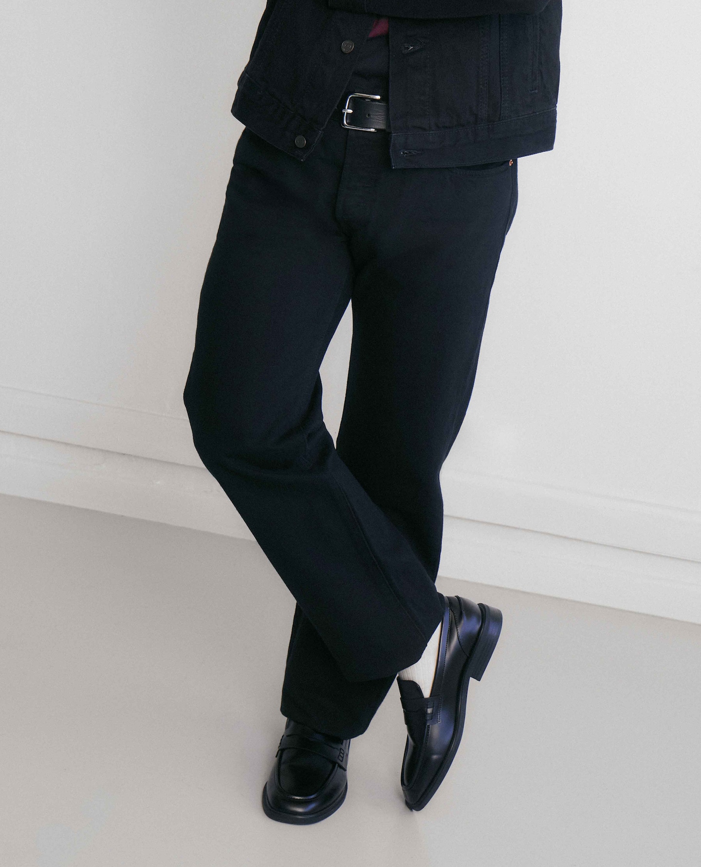 Model wears Levi's 501 Original Straight Fit Jean - Black