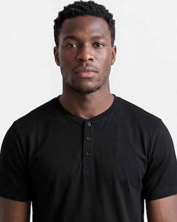 Pure Cotton Grandad T-Shirt- Black