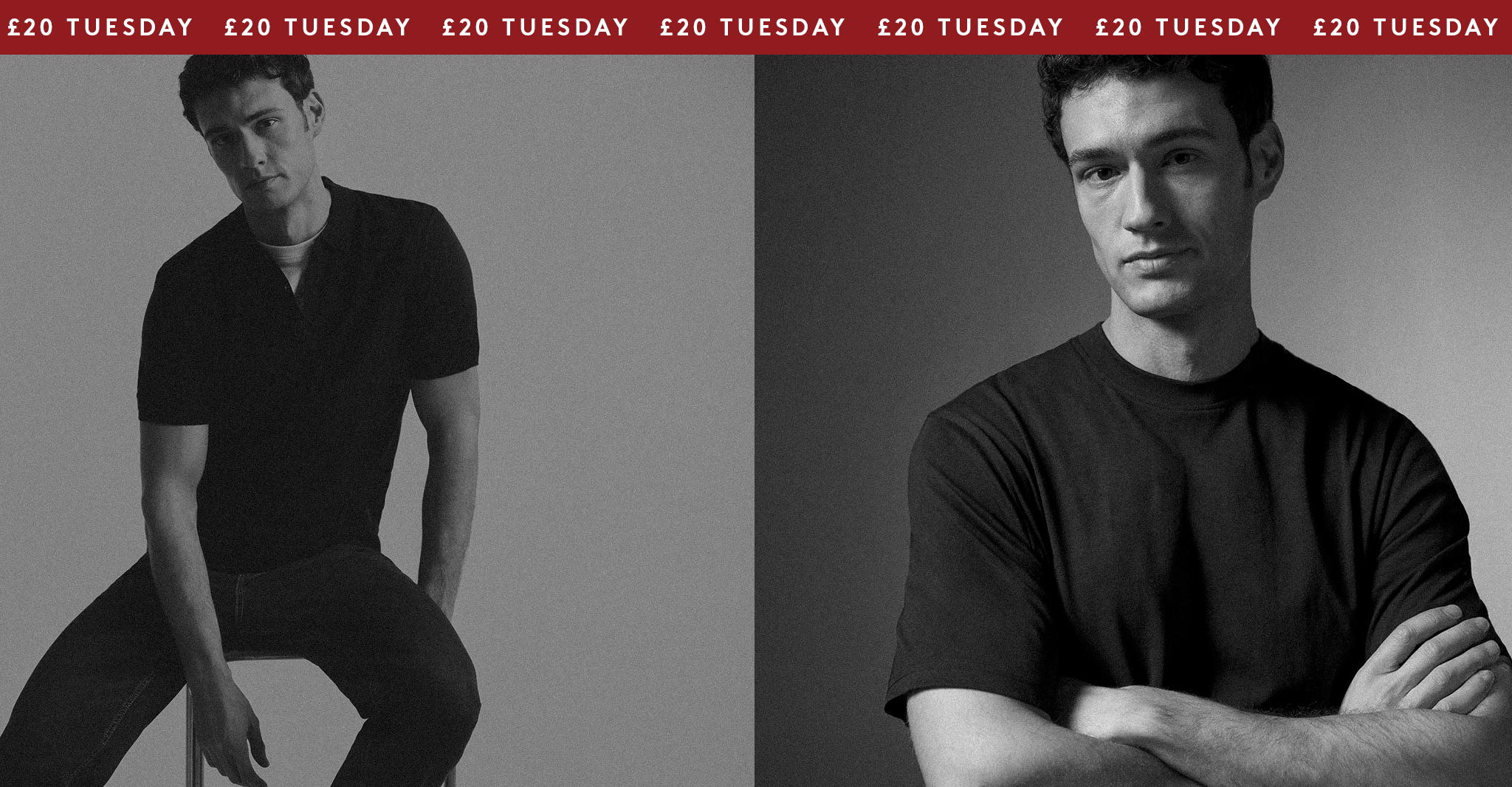 £20 Tuesday. Models wear Relaxed Fit T-Shirt Long plus Grandad T-Shirt- Navy.