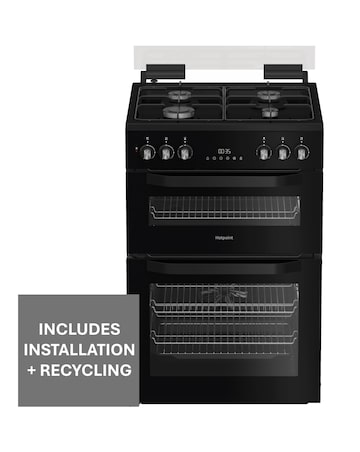Hotpoint HDD6GDC2B1 60cm Dual Fuel Double Cooker Glass Lid - Black + Install