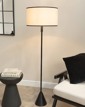 ValueLights Mitch Black Triangle Floor Lamp with Black Trim Linen Shade