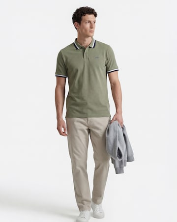 Tipped Pique Polo Long- Khaki