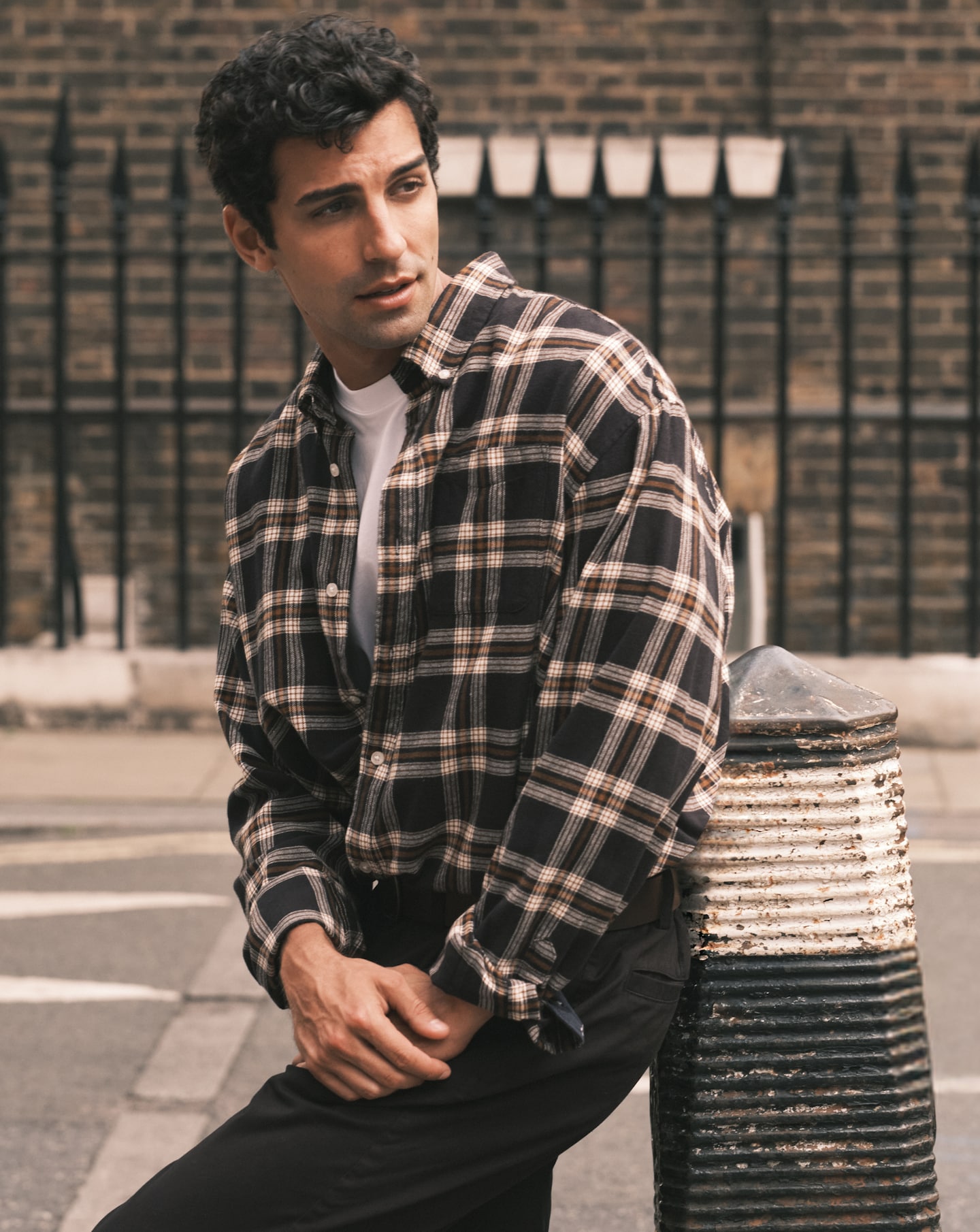 Model wears Jack & Jones Flannel Check Shirt - Black