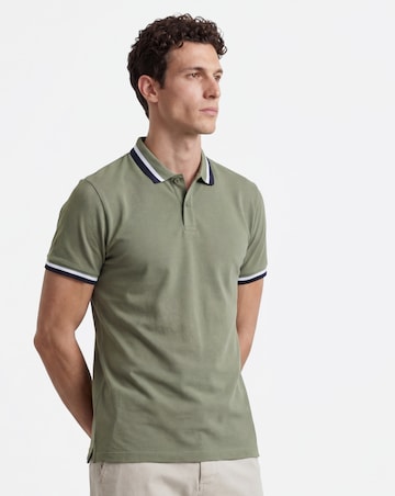 Tipped Pique Polo Long- Khaki