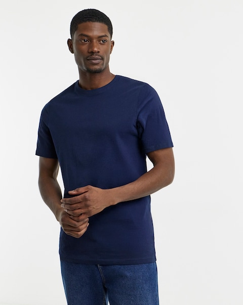 Pure Cotton Crew Neck T-Shirt Extra Long Length- Navy