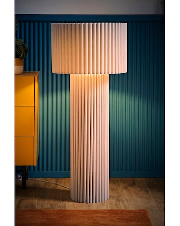 ValueLights Lenny Grey Ribbed Fabric Midi Floor Lamp