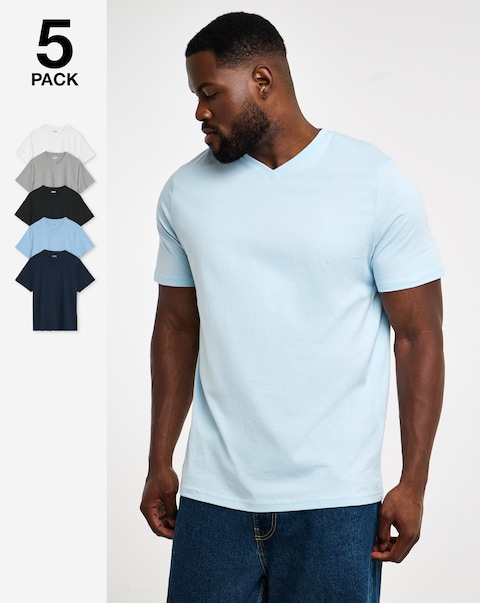 5 Pack Multi V Neck T-Shirts Long