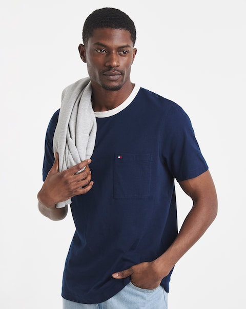 Tommy Hilfiger Short Sleeve Mesh Necktrim T-Shirt - Navy