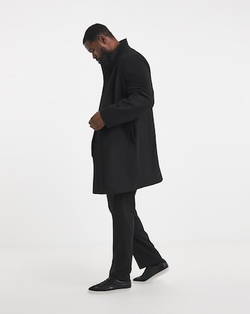 Black Wool Blend Mid Length Funnel Neck Coat