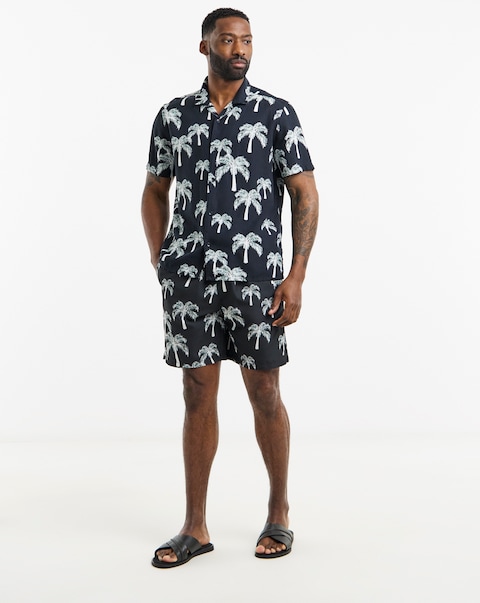 Mono Palm Print Co-Ord Swim Shorts Long