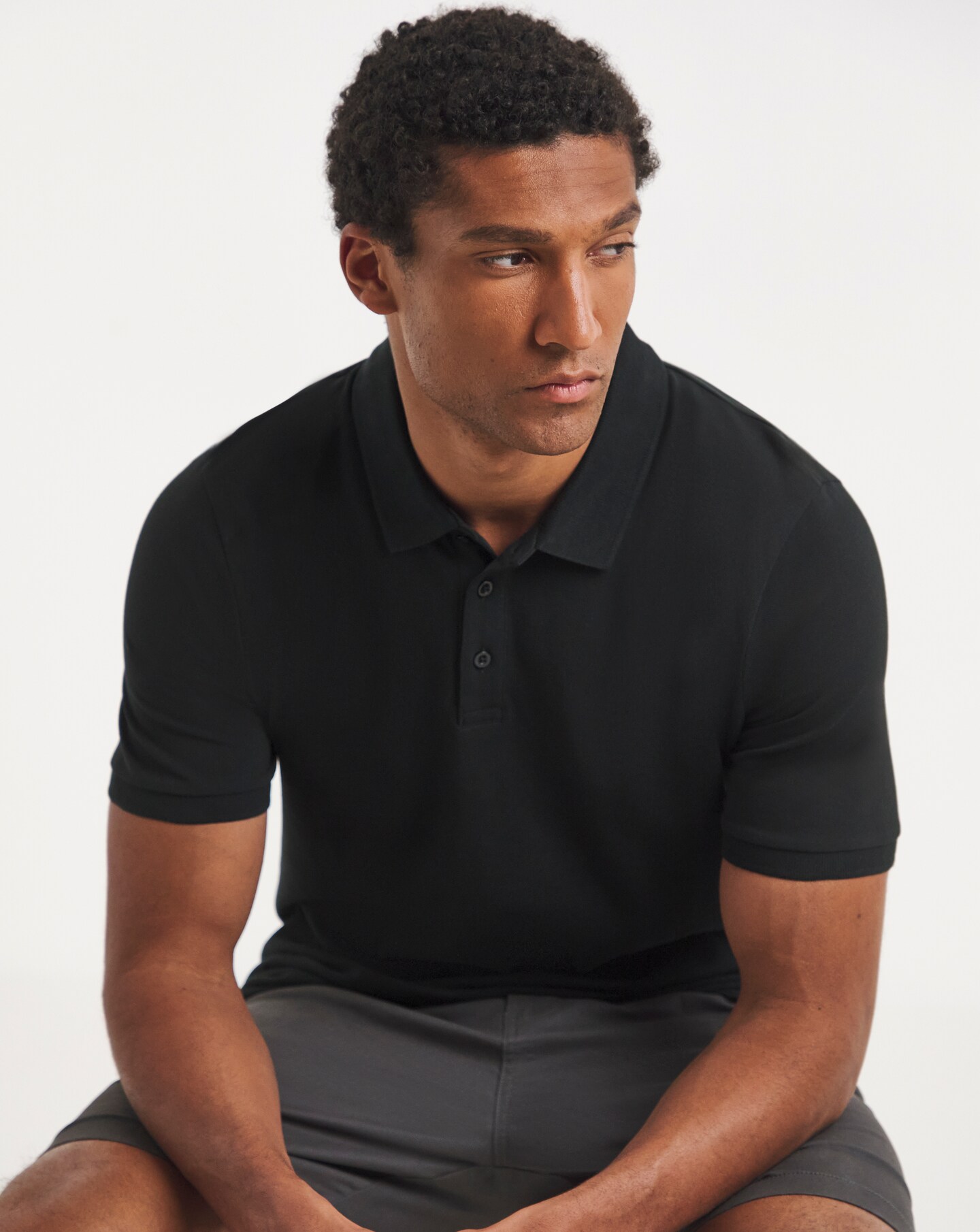 Pure Cotton Pique Polo Long Length- Black